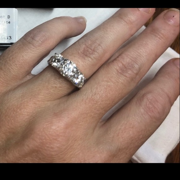 3.5tcw 3 Stone D, VVS1 Moissanite Ring - Picture 11 of 16